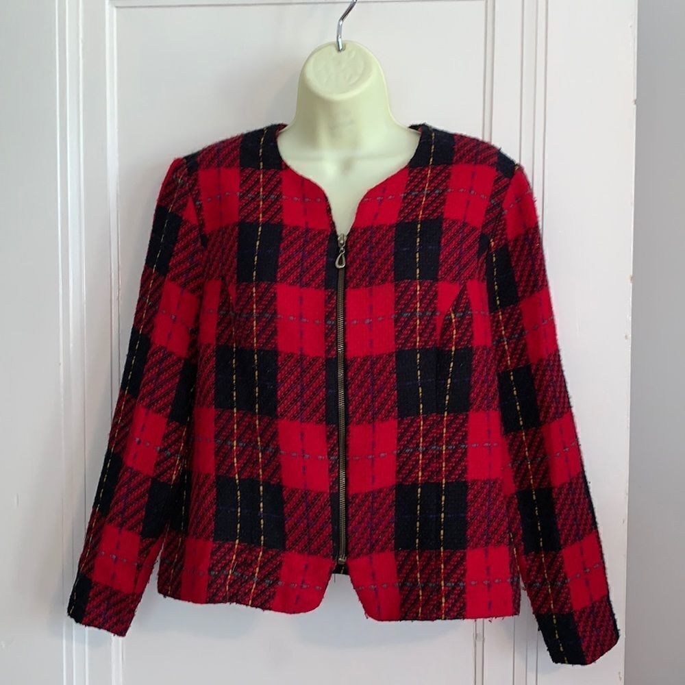 Vtg Lindsay Scott‎ red plaid zip up jacket